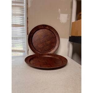 Set of 2 Vintage teak platters, 14"